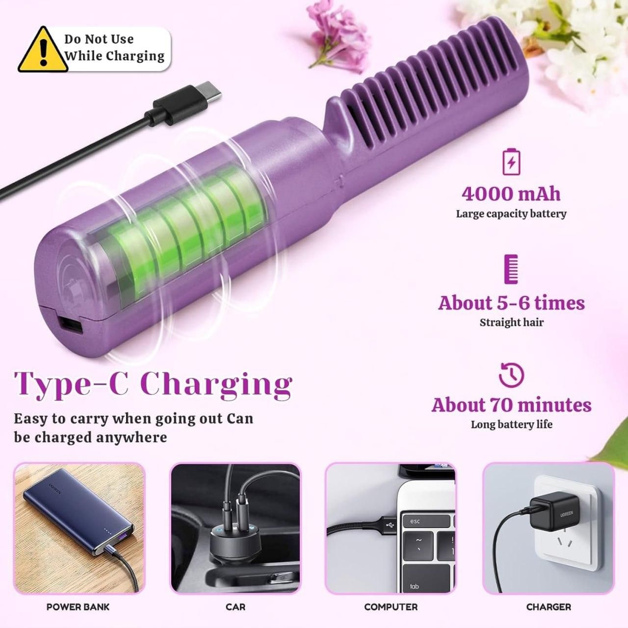 🪮SMART™️ Portable Hair Straightener Comb(Cordless, Rechargeable)