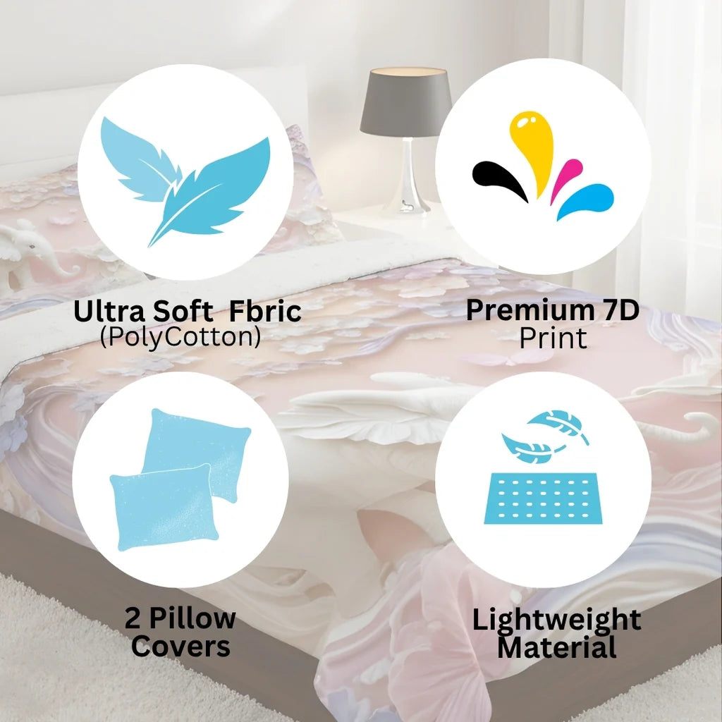 PREMIUM 7D Bedsheet🦄🧸🐘For Double Bed (100*90 inch)