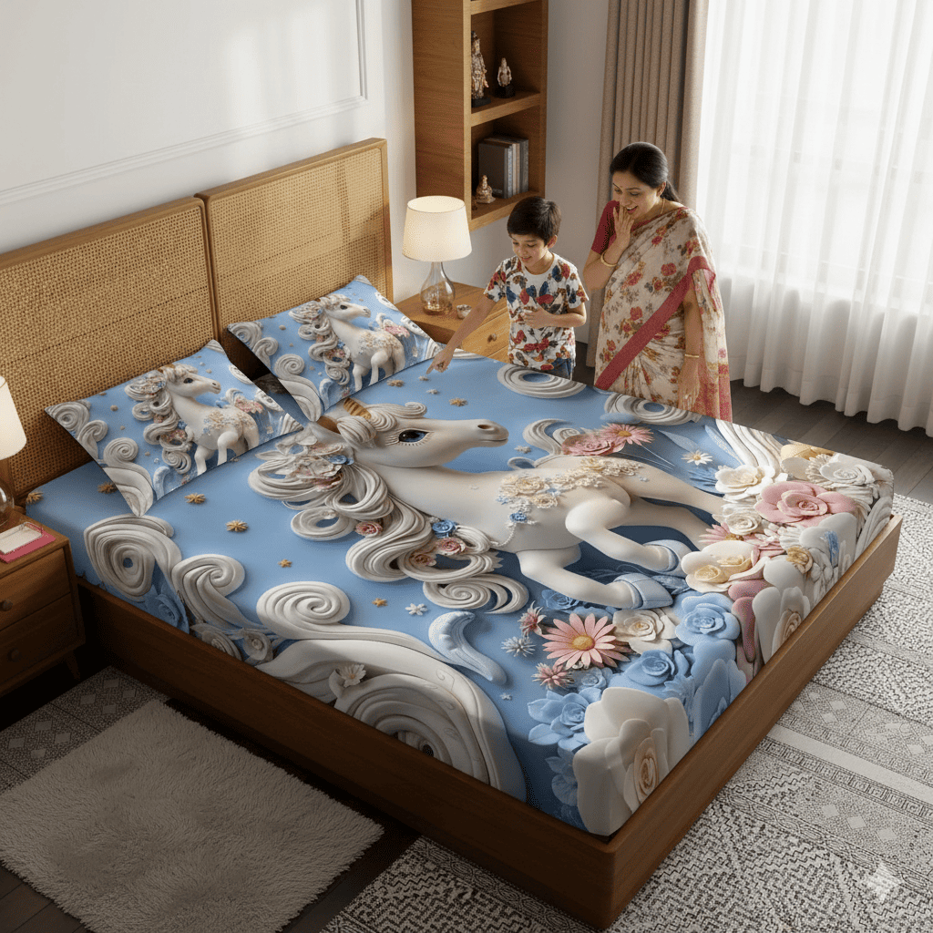🦄SmartsKart™ 7D Bedsheet 🧸🐘For Double Bed (100*90 inch)