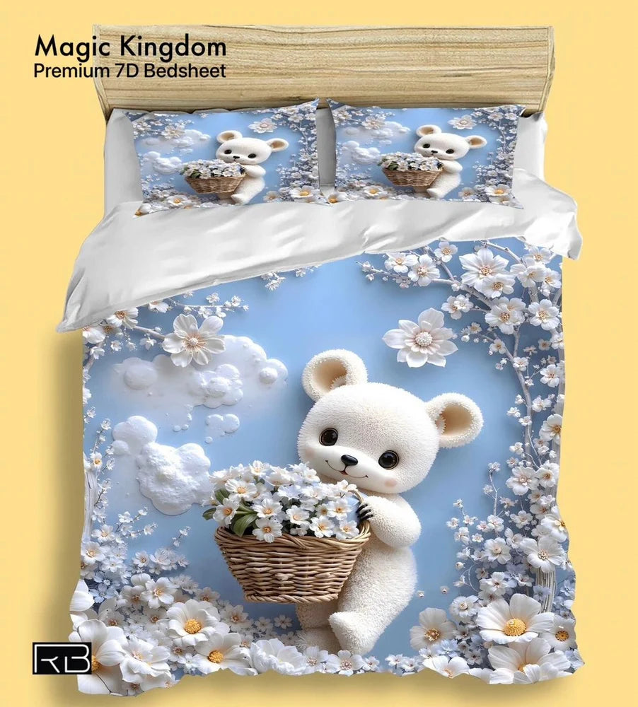 PREMIUM 7D Bedsheet🦄🧸🐘For Double Bed (100*90 inch)